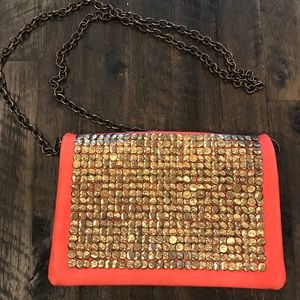 Orange Studded Crossbody Bag w/ Removable Chain